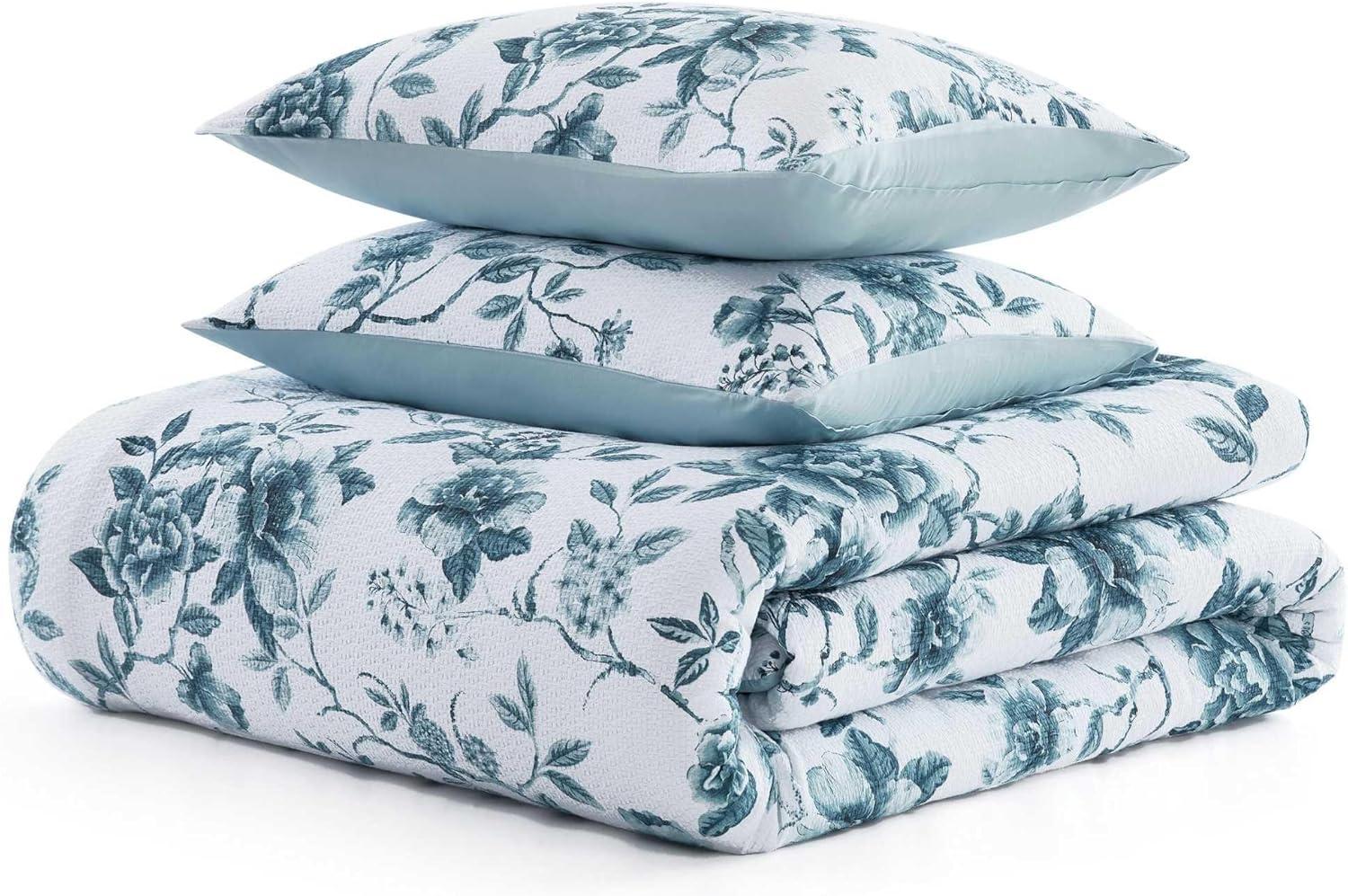image:imageMartha Stewart Queen Duvet Cover Set Crisp amp Smooth Bedding with a Cotton Percale Lightweight Feel Reversible 3 Piece Bed Set with Matching Pillowcases Simple Scallop BlueVivian Floral Blue