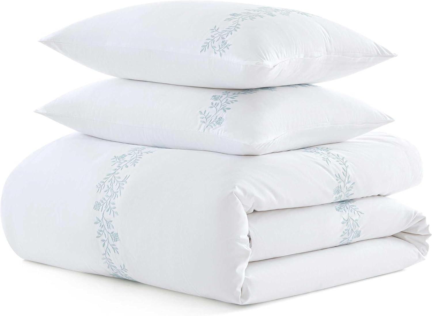 image:imageMartha Stewart Queen Duvet Cover Set Crisp amp Smooth Bedding with a Cotton Percale Lightweight Feel Reversible 3 Piece Bed Set with Matching Pillowcases Simple Scallop BlueGarden Path Embroidery Blue