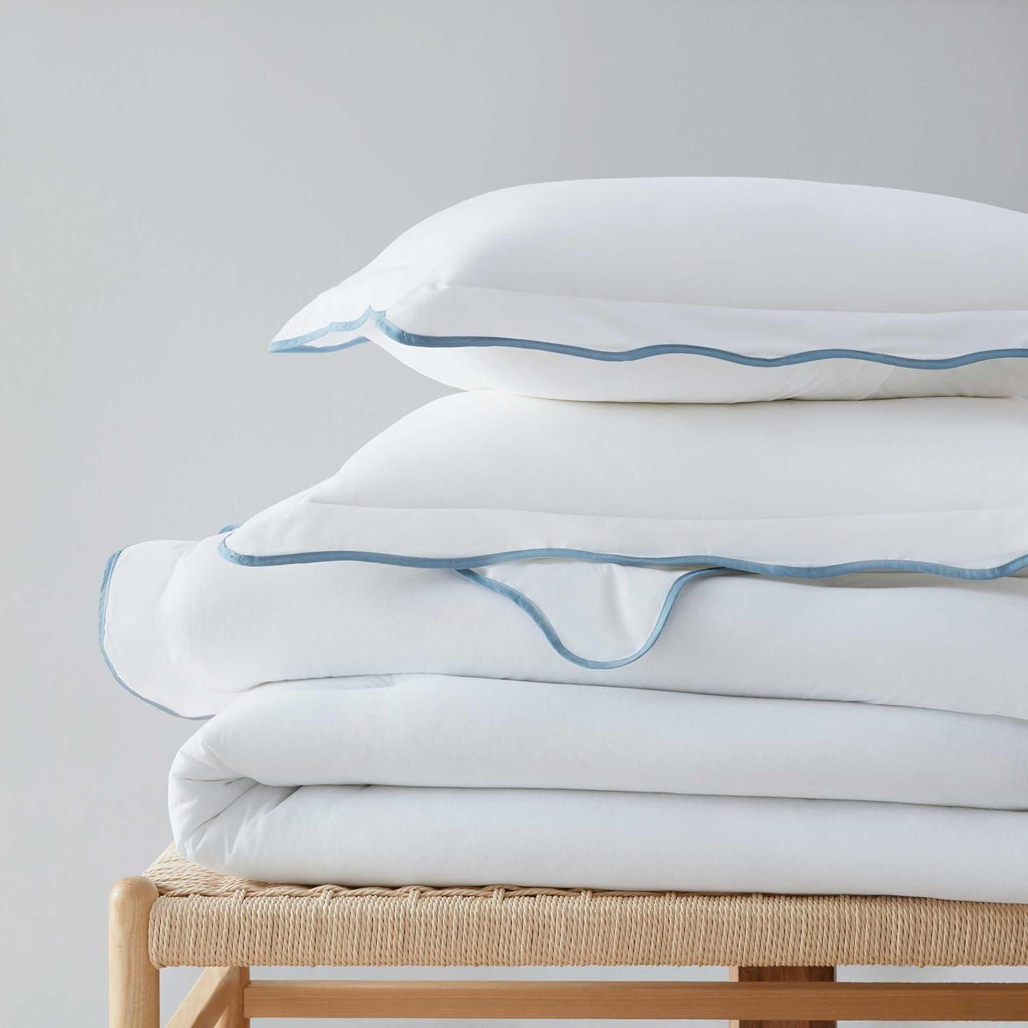 image:imageMartha Stewart Queen Duvet Cover Set Crisp amp Smooth Bedding with a Cotton Percale Lightweight Feel Reversible 3 Piece Bed Set with Matching Pillowcases Simple Scallop BlueSimple Scallop Blue