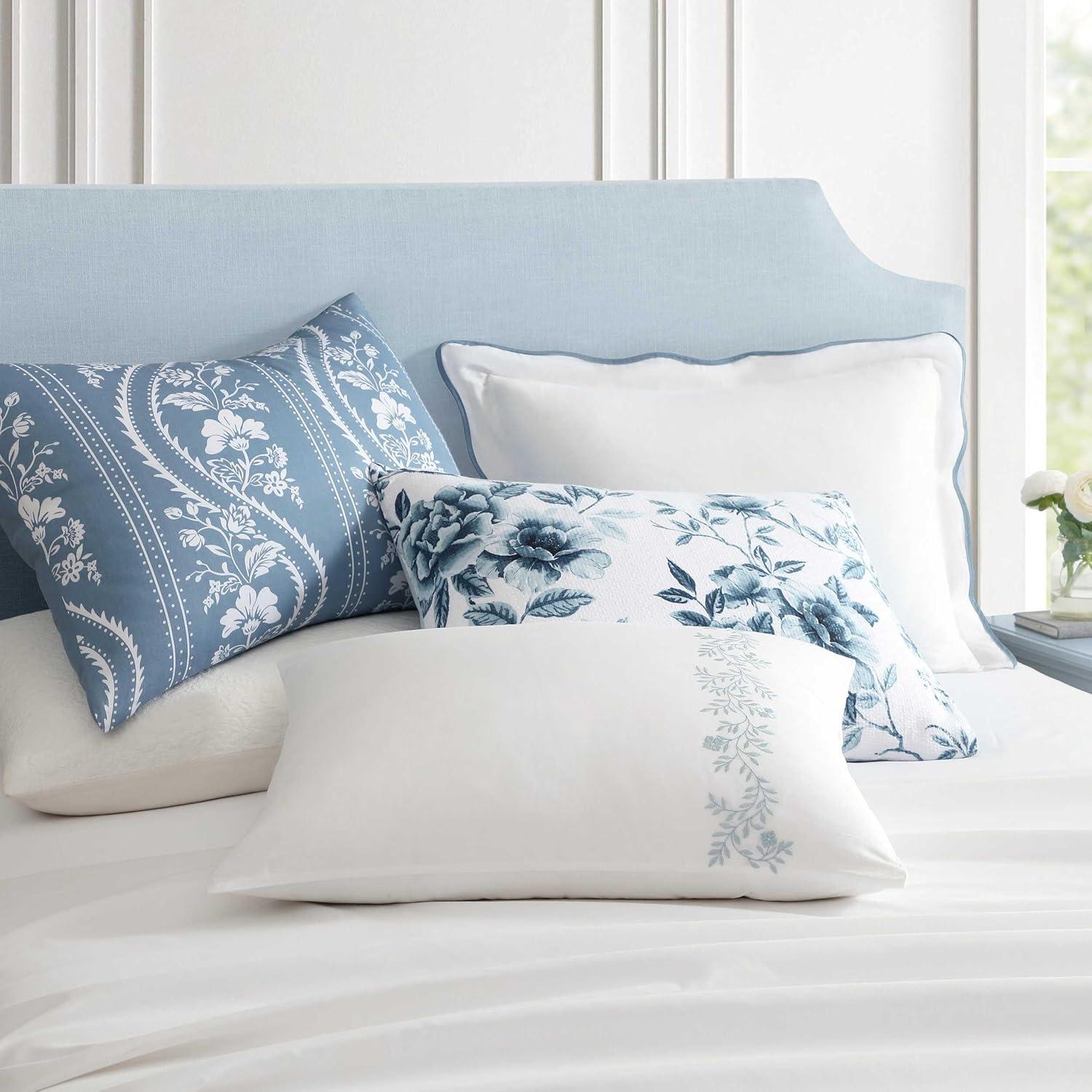 image:imageMartha Stewart Queen Duvet Cover Set Crisp amp Smooth Bedding with a Cotton Percale Lightweight Feel Reversible 3 Piece Bed Set with Matching Pillowcases Simple Scallop BlueGarden Path Embroidery Blue