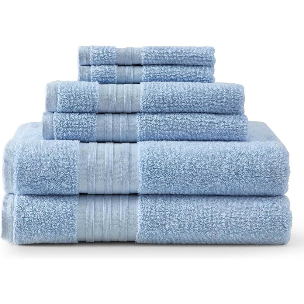 image:imageMartha Stewart  Bath Towels Soft amp Absorbent 100 Cotton Towels Plush 700 GSM 6Piece Bathroom Towel Set with Textured Dobby Weave Skyland Manor WhiteSkyland Manor Blue