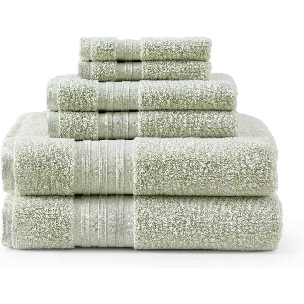 image:imageMartha Stewart  Bath Towels Soft amp Absorbent 100 Cotton Towels Plush 700 GSM 6Piece Bathroom Towel Set with Textured Dobby Weave Skyland Manor WhiteSkyland Manor Green