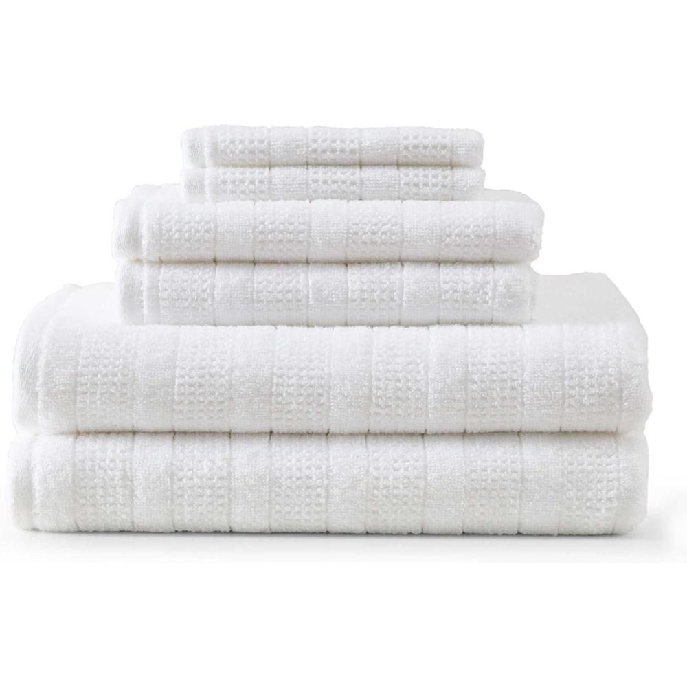image:imageMartha Stewart  Bath Towels Soft amp Absorbent 100 Cotton Towels Solid 500 GSM 6Piece Bathroom Towel Set with Textured Weave Bedford Cottage BlueBedford Cottage White