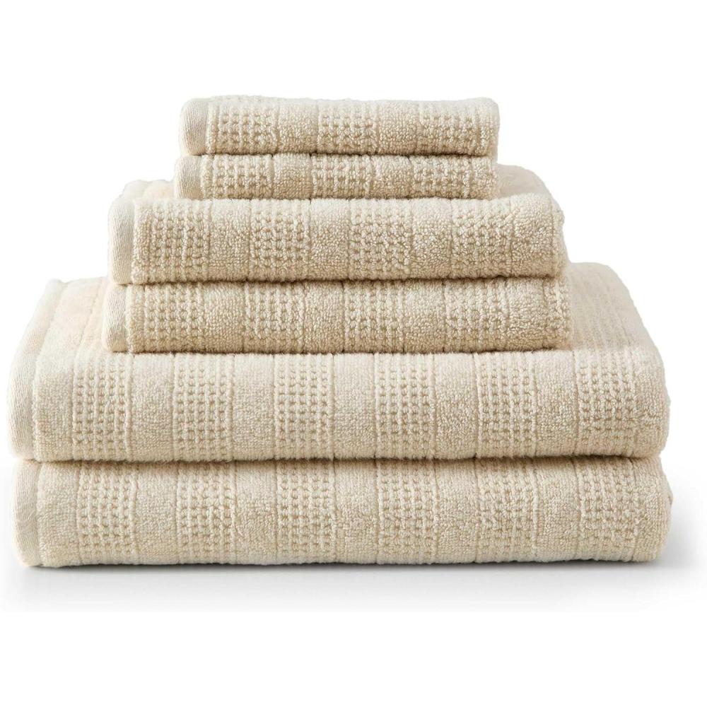 image:imageMartha Stewart Bath Towels Soft amp Absorbent 100 Cotton Towels Solid 500 GSM 6Piece Bathroom Towel Set with Textured Weave Bedford Cottage BlueBedford Cottage Beige
