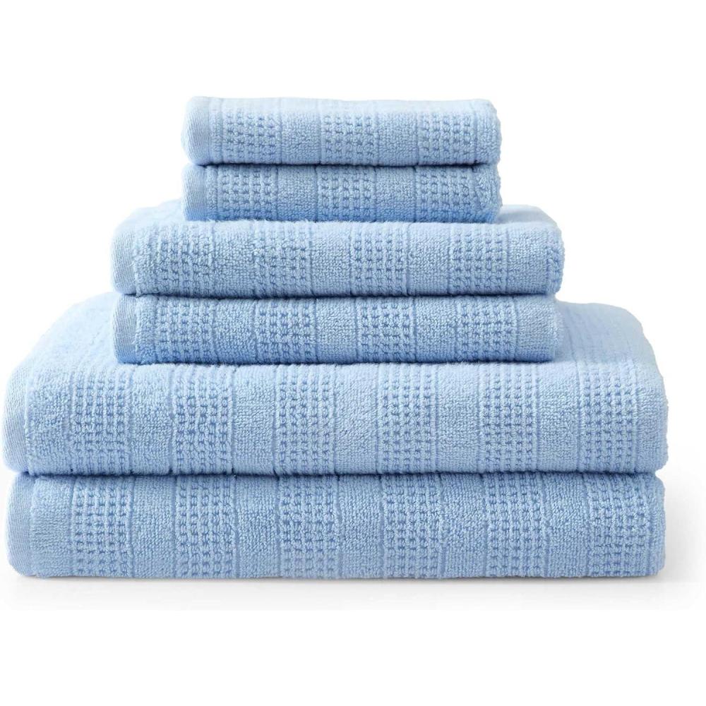image:imageMartha Stewart Bath Towels Soft amp Absorbent 100 Cotton Towels Solid 500 GSM 6Piece Bathroom Towel Set with Textured Weave Bedford Cottage BlueBedford Cottage Blue