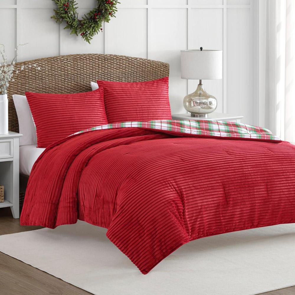 image:imageMartha Stewart  Queen Comforter Set Naturally Soft CottonRich Jacquard Bedding wMatching Pillowcases Textured 3 Piece Bed Set Garden Trellis WhiteDark Red