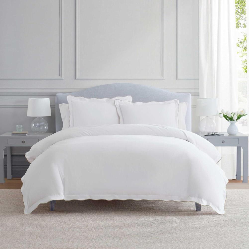 image:imageMartha Stewart Queen Duvet Cover Set Crisp amp Smooth Bedding with a Cotton Percale Lightweight Feel Reversible 3 Piece Bed Set with Matching Pillowcases Simple Scallop BlueSimple Scallop Beige