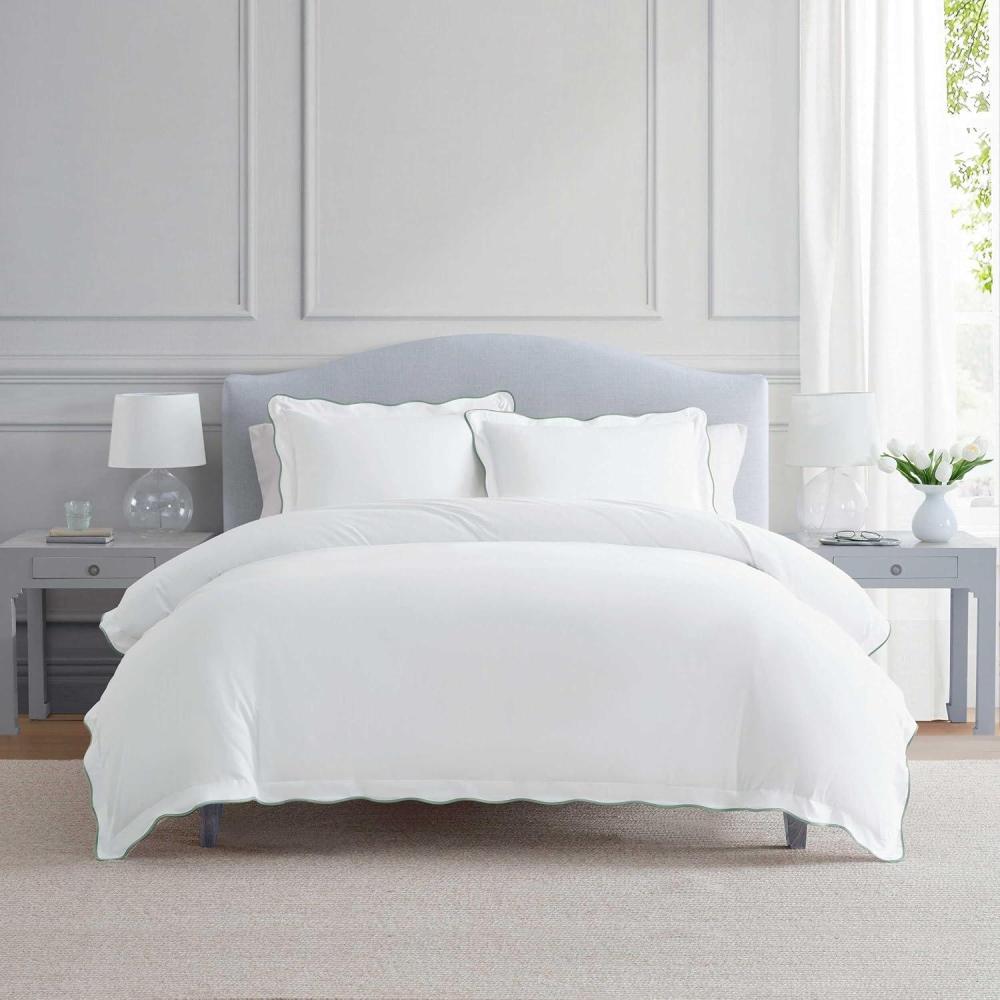 image:imageMartha Stewart Queen Duvet Cover Set Crisp amp Smooth Bedding with a Cotton Percale Lightweight Feel Reversible 3 Piece Bed Set with Matching Pillowcases Simple Scallop BlueSimple Scallop Green