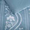 Martha Stewart – Queen Comforter Set, Naturally Soft Cotton-Rich Jacquard Bedding w/Matching Pillowcases, Textured 3 Piece Bed Set (Garden Trellis White)(Sophia Stripe Blue)
