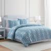Martha Stewart – Queen Comforter Set, Naturally Soft Cotton-Rich Jacquard Bedding w/Matching Pillowcases, Textured 3 Piece Bed Set (Garden Trellis White)(Sophia Stripe Blue)