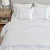 Martha Stewart – Queen Duvet Cover Set, Crisp & Smooth Bedding with a Cotton Percale Lightweight Feel, Reversible 3 Piece Bed Set with Matching Pillowcases (Simple Scallop Blue)(Garden Path Embroidery Blue)