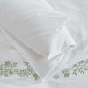Martha Stewart – Queen Duvet Cover Set, Crisp & Smooth Bedding with a Cotton Percale Lightweight Feel, Reversible 3 Piece Bed Set with Matching Pillowcases (Simple Scallop Blue)(Garden Path Embroidery Green)