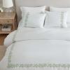 Martha Stewart – Queen Duvet Cover Set, Crisp & Smooth Bedding with a Cotton Percale Lightweight Feel, Reversible 3 Piece Bed Set with Matching Pillowcases (Simple Scallop Blue)(Garden Path Embroidery Green)