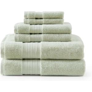 Martha Stewart – Bath Towels, Soft & Absorbent 100% Cotton Towels, Plush 700 GSM, 6-Piece Bathroom Towel Set with Textured Dobby Weave (Skyland Manor White)(Skyland Manor Green)
