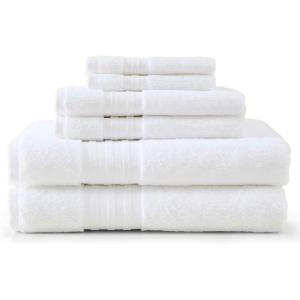 Martha Stewart – Bath Towels, Soft & Absorbent 100% Cotton Towels, Plush 700 GSM, 6-Piece Bathroom Towel Set with Textured Dobby Weave (Skyland Manor White)(Skyland Manor White)