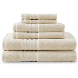 Martha Stewart – Bath Towels, Soft & Absorbent 100% Cotton Towels, Plush 700 GSM, 6-Piece Bathroom Towel Set with Textured Dobby Weave (Skyland Manor White)(Skyland Manor Beige)