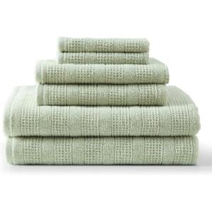 Martha Stewart – Bath Towels, Soft & Absorbent 100% Cotton Towels, Solid 500 GSM, 6-Piece Bathroom Towel Set with Textured Weave (Bedford Cottage Blue)(Bedford Cottage Green)