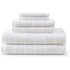 Martha Stewart – Bath Towels, Soft & Absorbent 100% Cotton Towels, Solid 500 GSM, 6-Piece Bathroom Towel Set with Textured Weave (Bedford Cottage Blue)(Bedford Cottage White)