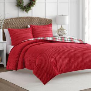 Martha Stewart – Queen Comforter Set, Naturally Soft Cotton-Rich Jacquard Bedding w/Matching Pillowcases, Textured 3 Piece Bed Set (Garden Trellis White)(Dark Red)