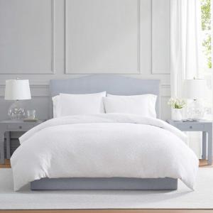 Martha Stewart – Queen Comforter Set, Naturally Soft Cotton-Rich Jacquard Bedding w/Matching Pillowcases, Textured 3 Piece Bed Set (Garden Trellis White)(Garden Trellis White)
