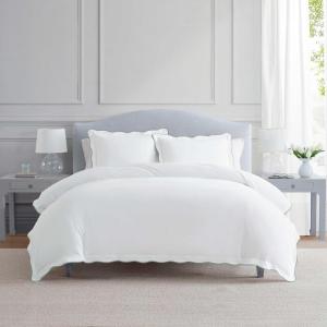 Martha Stewart – Queen Duvet Cover Set, Crisp & Smooth Bedding with a Cotton Percale Lightweight Feel, Reversible 3 Piece Bed Set with Matching Pillowcases (Simple Scallop Blue)(Simple Scallop Green)