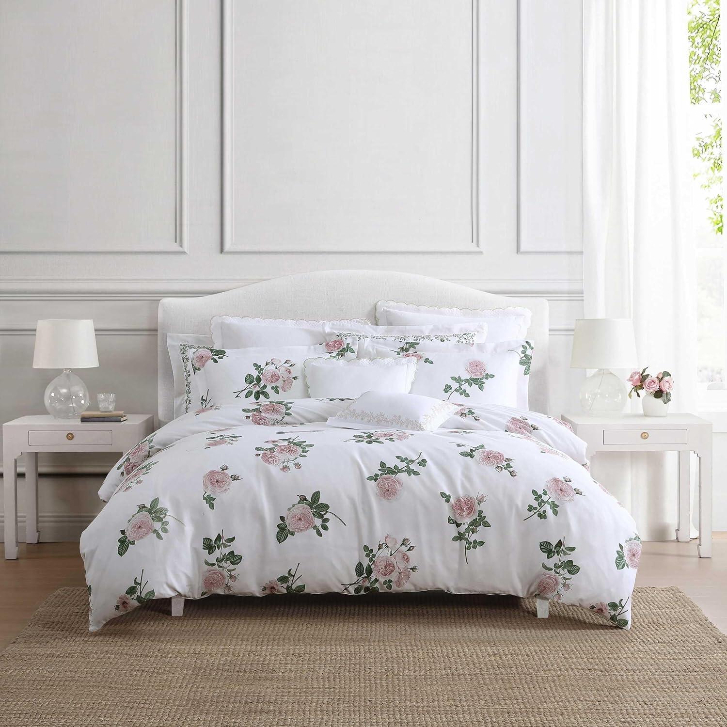 image:imageMartha Stewart Queen Comforter Set 100 Silky Smooth Cotton Sateen Floral Bedding for Year Round Comfort 3 Piece Bed Set with Matching Pillowcases Tea Rose PinkTea Rose Pink