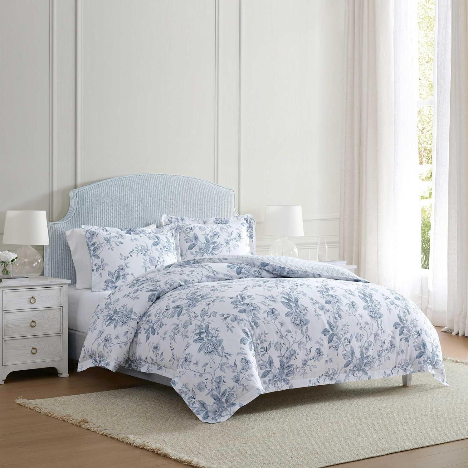 image:imageMartha Stewart Queen Duvet Cover Set 100 Smooth amp Silky Sateen Cotton Bedding with a Cotton Percale Reverse 3 Piece Floral Bedding with Matching Pillowcases Songbird YellowSongbird Blue
