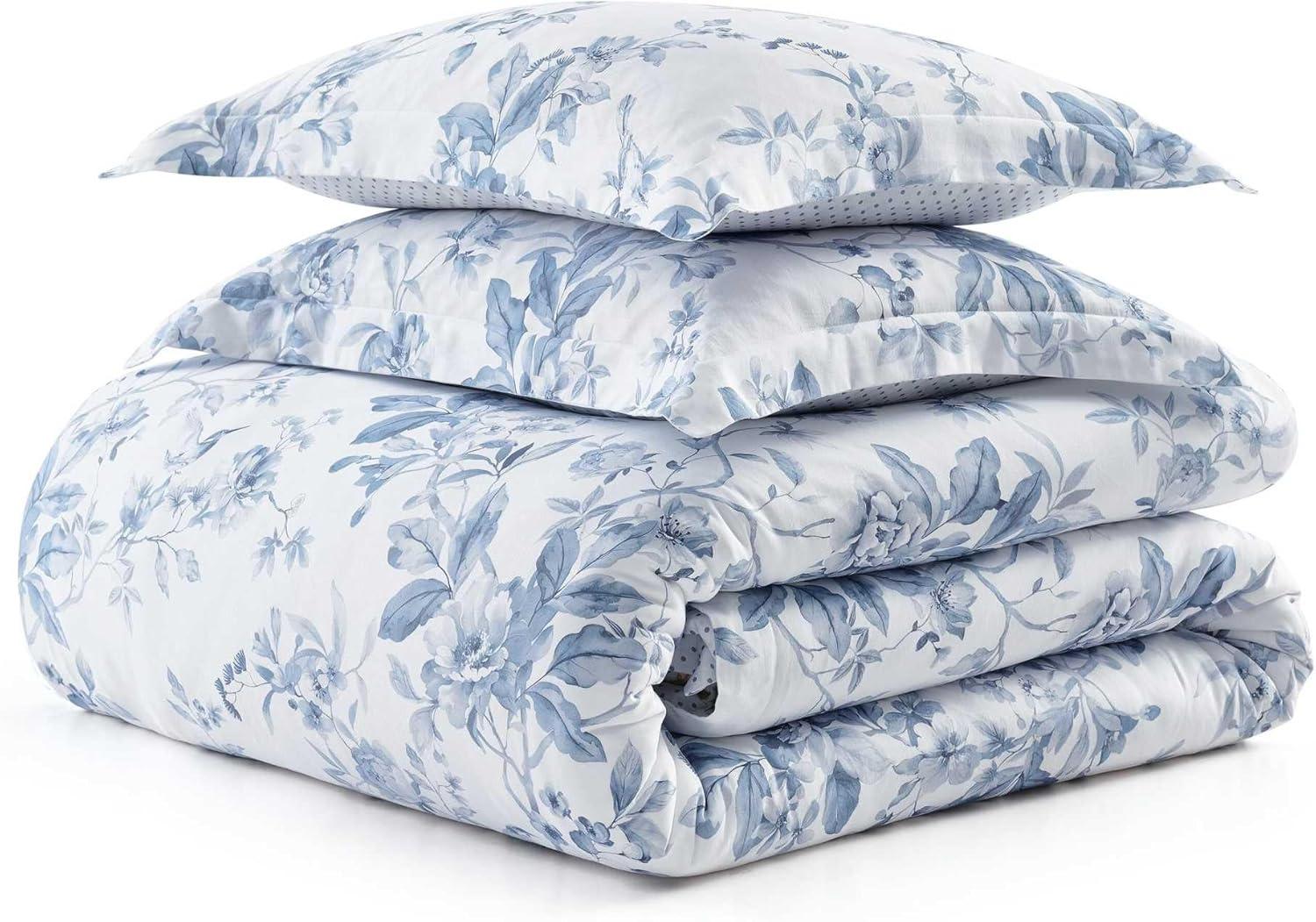 image:imageMartha Stewart Queen Duvet Cover Set 100 Smooth amp Silky Sateen Cotton Bedding with a Cotton Percale Reverse 3 Piece Floral Bedding with Matching Pillowcases Songbird YellowSongbird Blue