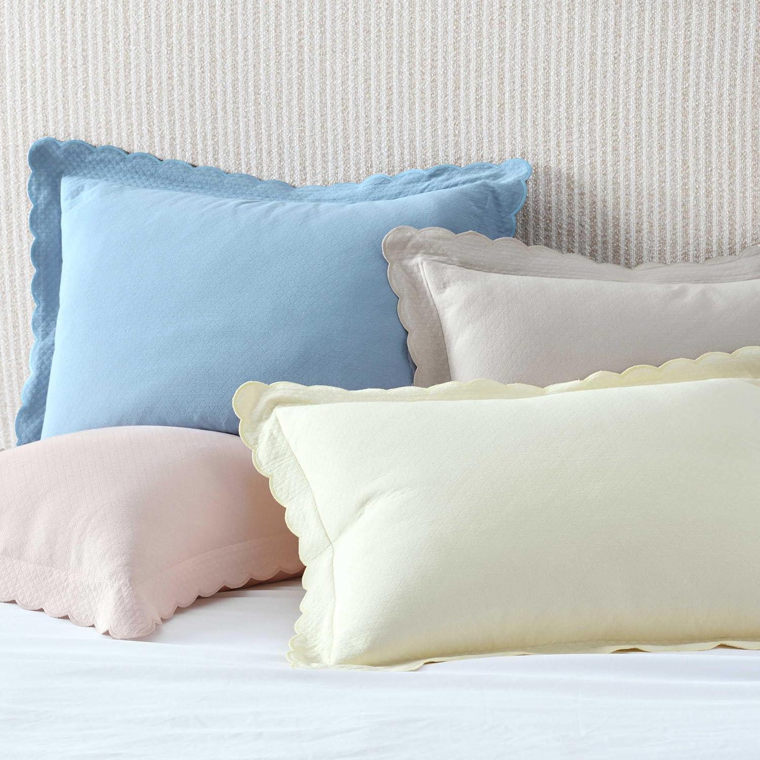 image:imageMartha Stewart Queen Duvet Cover Set 100 Soft Cotton Blend Bedding Corner Ties amp Button Closure 3 Piece Bed Set with Matching Pillowcases Scallop BlueGrey