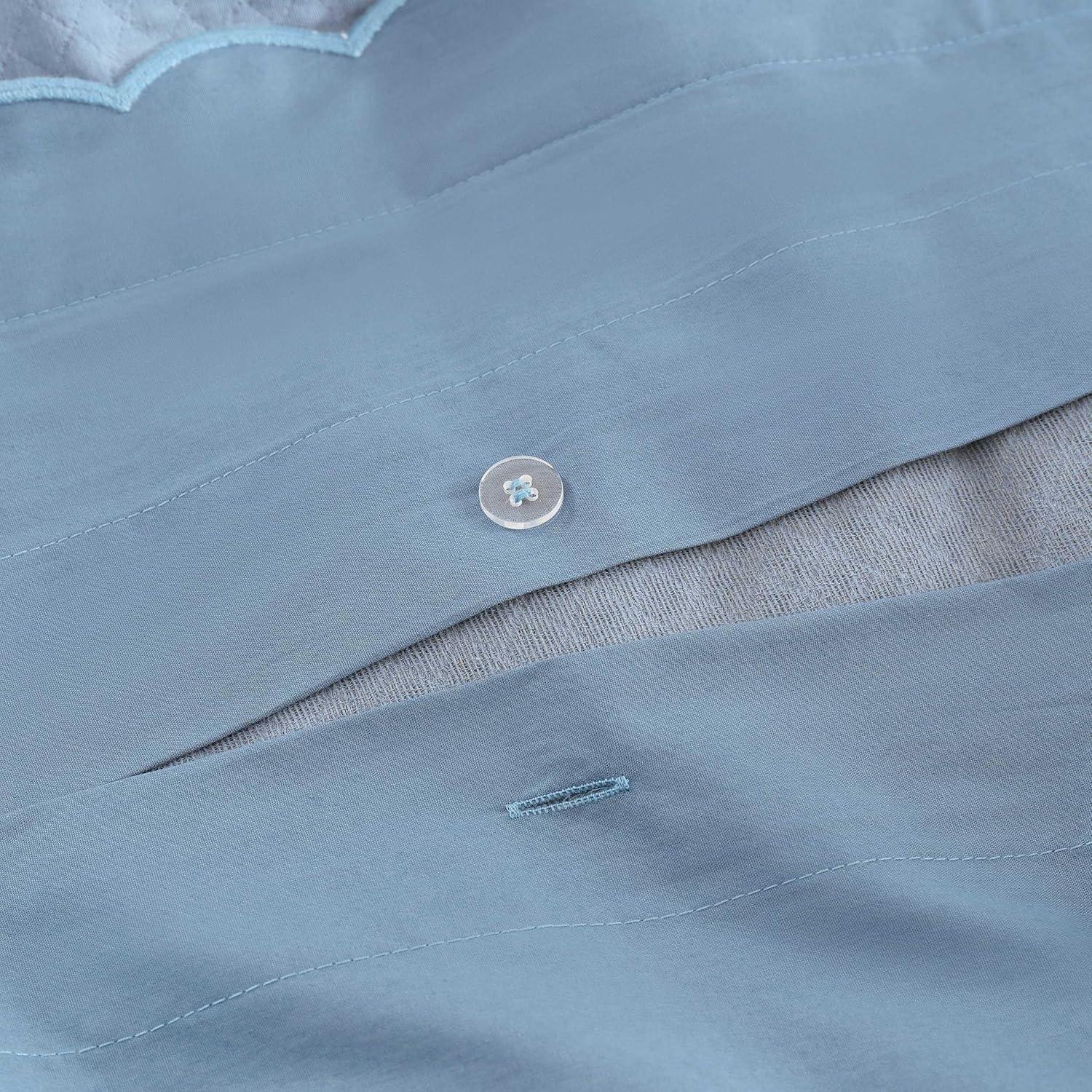 image:imageMartha Stewart Queen Duvet Cover Set 100 Soft Cotton Blend Bedding Corner Ties amp Button Closure 3 Piece Bed Set with Matching Pillowcases Scallop BlueBlue