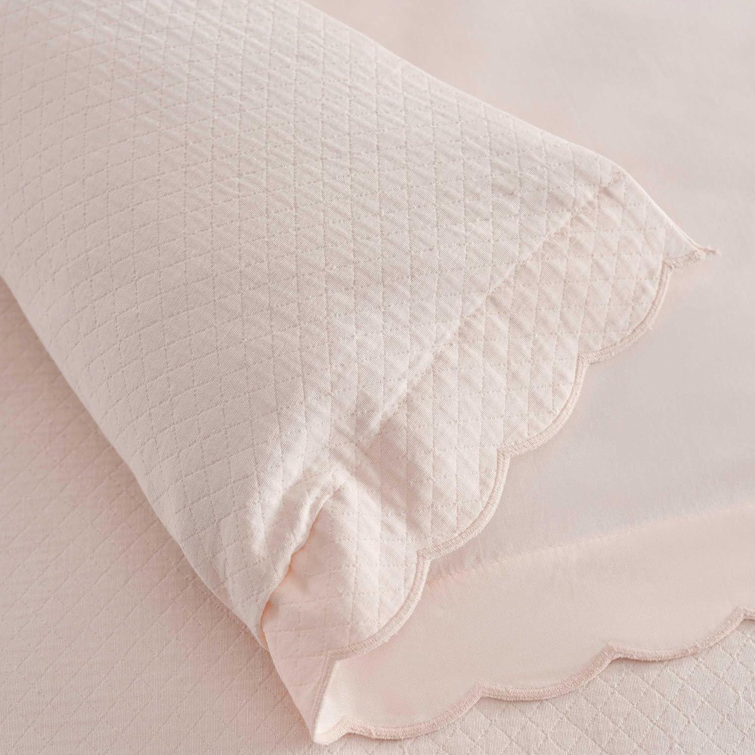 image:imageMartha Stewart Queen Duvet Cover Set 100 Soft Cotton Blend Bedding Corner Ties amp Button Closure 3 Piece Bed Set with Matching Pillowcases Scallop BluePink