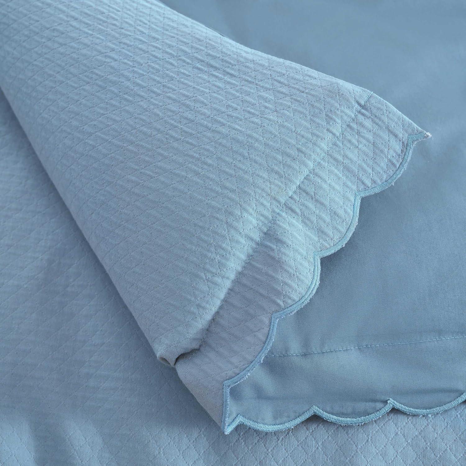 image:imageMartha Stewart Queen Duvet Cover Set 100 Soft Cotton Blend Bedding Corner Ties amp Button Closure 3 Piece Bed Set with Matching Pillowcases Scallop BlueBlue