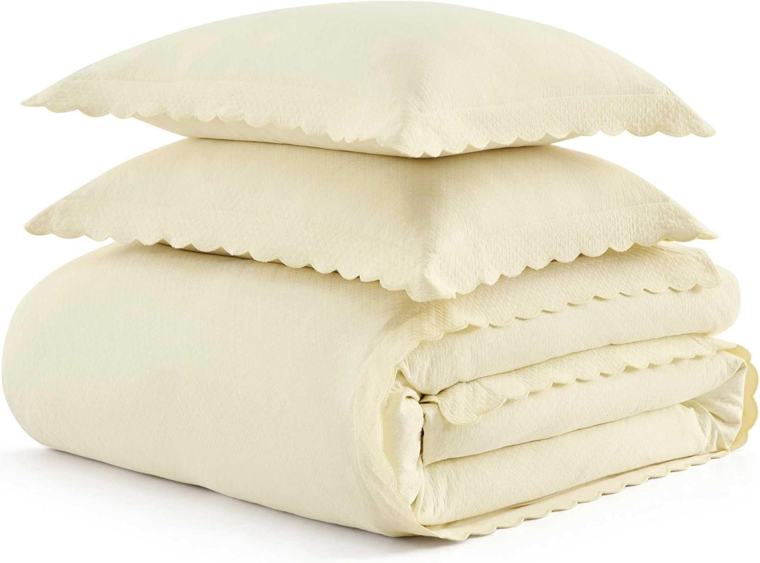 image:imageMartha Stewart Queen Duvet Cover Set 100 Soft Cotton Blend Bedding Corner Ties amp Button Closure 3 Piece Bed Set with Matching Pillowcases Scallop BlueWhite