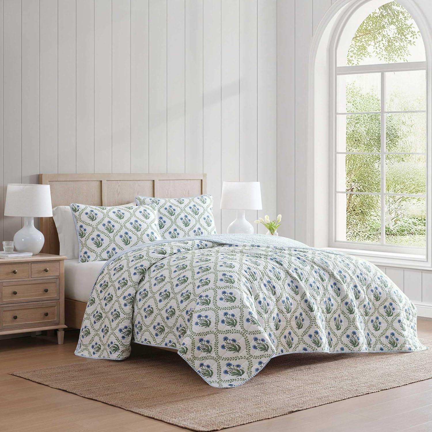 image:imageMartha Stewart Queen Quilt Set 100 Soft Cotton Floral Bedding for Year Round Comfort 3 Piece Bed Set with Matching Pillowcases Chloe GreenChloe Green