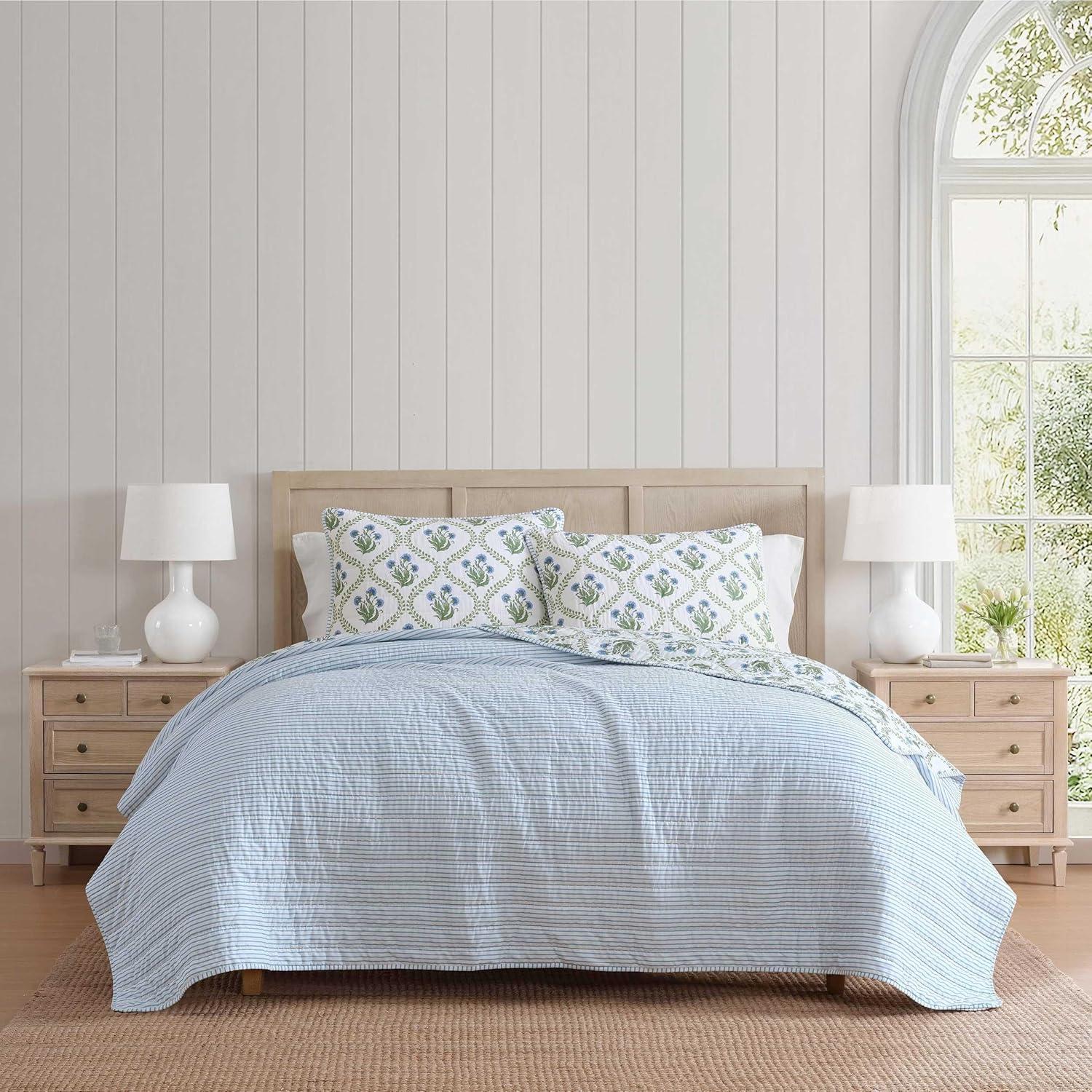 image:imageMartha Stewart Queen Quilt Set 100 Soft Cotton Floral Bedding for Year Round Comfort 3 Piece Bed Set with Matching Pillowcases Chloe GreenChloe Green