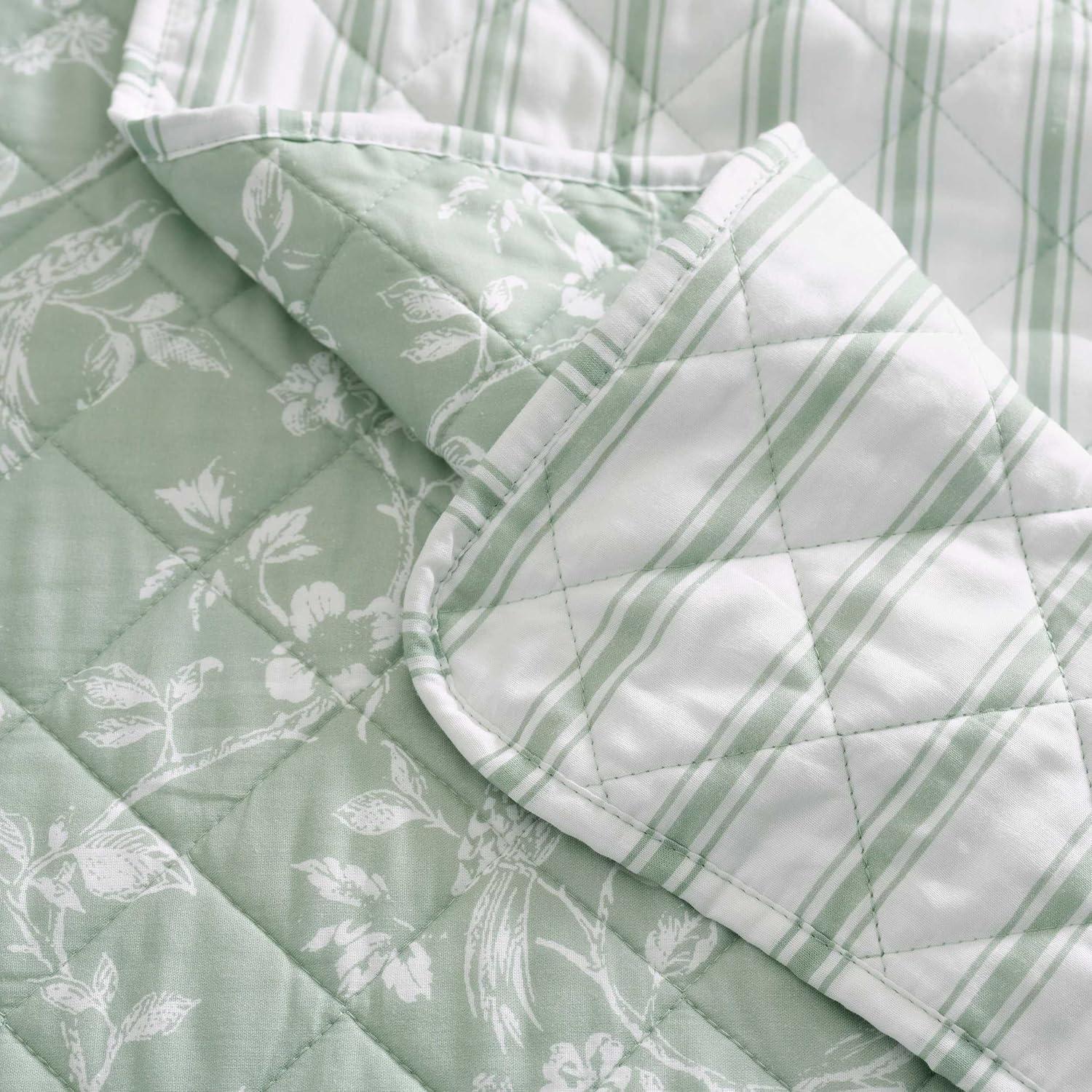 image:imageMartha Stewart Queen Quilt Set 100 Soft Cotton Floral Bedding for Year Round Comfort 3 Piece Bed Set with Matching Pillowcases Chloe GreenFrench Bird Floral Green