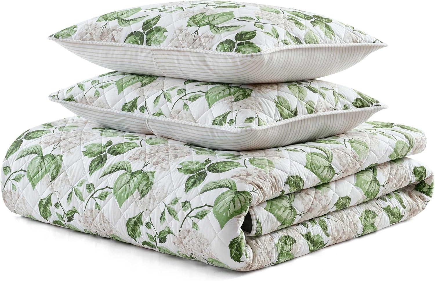 image:imageMartha Stewart Queen Quilt Set 100 Soft Cotton Floral Bedding for Year Round Comfort 3 Piece Bed Set with Matching Pillowcases Chloe GreenHydrangea Floral Beige