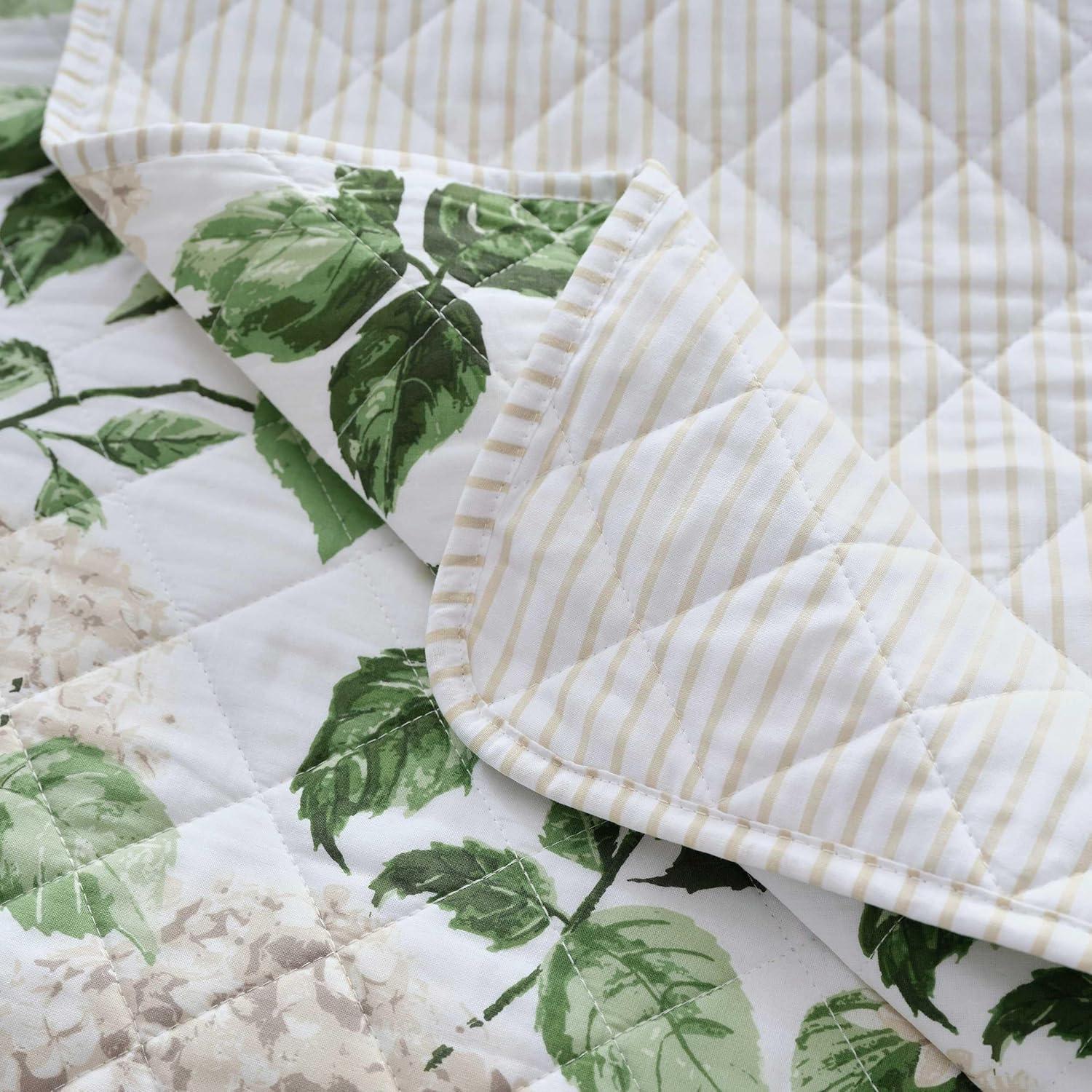 image:imageMartha Stewart Queen Quilt Set 100 Soft Cotton Floral Bedding for Year Round Comfort 3 Piece Bed Set with Matching Pillowcases Chloe GreenHydrangea Floral Beige