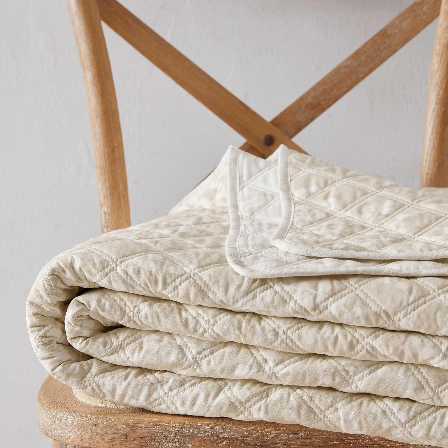 image:imageMartha Stewart Queen Quilt Set 100 Soft amp Breathable Bedding with a Lightweight Feel for Year Round Comfort 3 Piece Bed Set with Matching Pillowcases Olivia Gingham BlueLayered Branches Beige