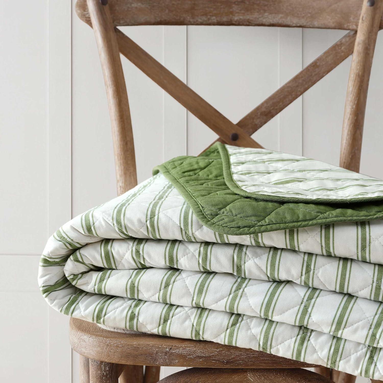 image:imageMartha Stewart Queen Quilt Set 100 Soft amp Breathable Bedding with a Lightweight Feel for Year Round Comfort 3 Piece Bed Set with Matching Pillowcases Olivia Gingham BlueTicking Stripe Green