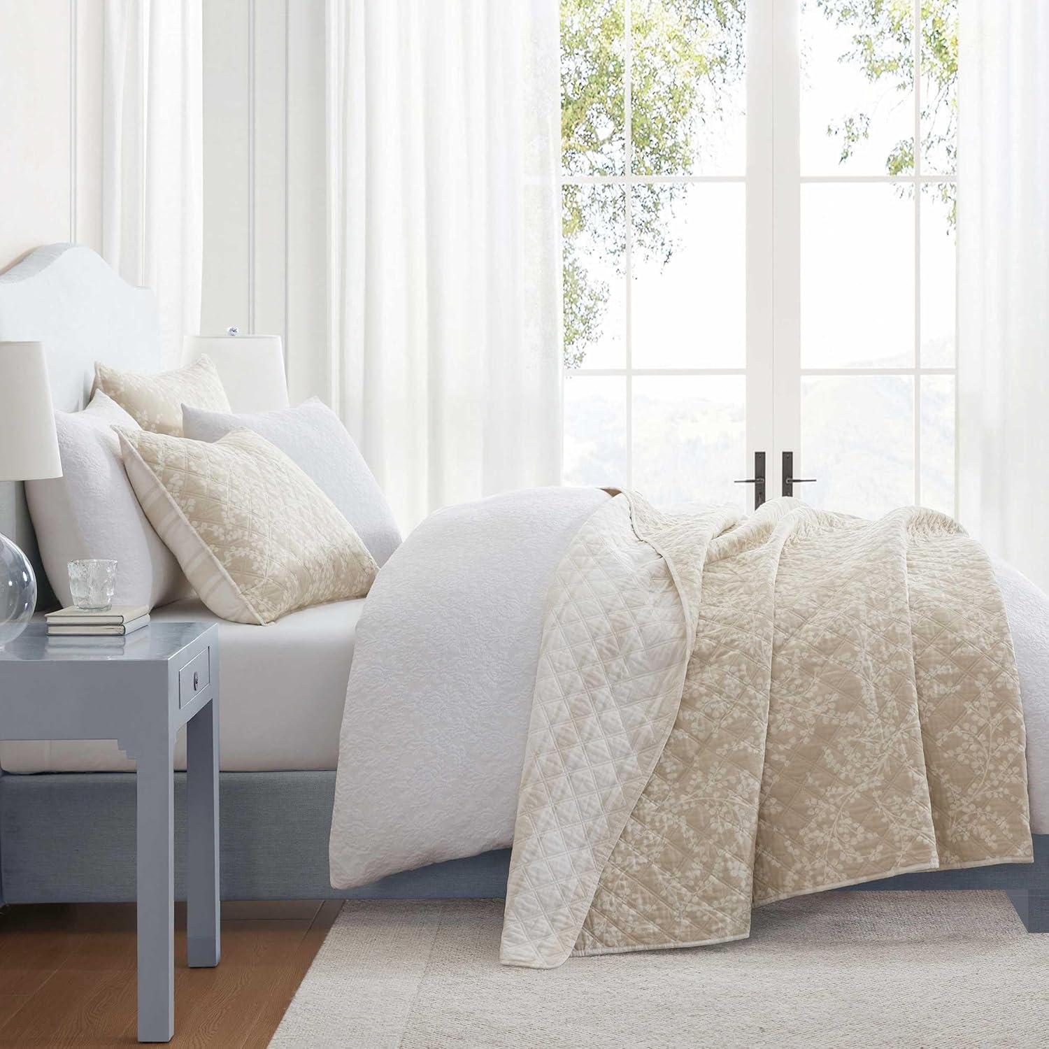 image:imageMartha Stewart Queen Quilt Set 100 Soft amp Breathable Bedding with a Lightweight Feel for Year Round Comfort 3 Piece Bed Set with Matching Pillowcases Olivia Gingham BlueLayered Branches Beige