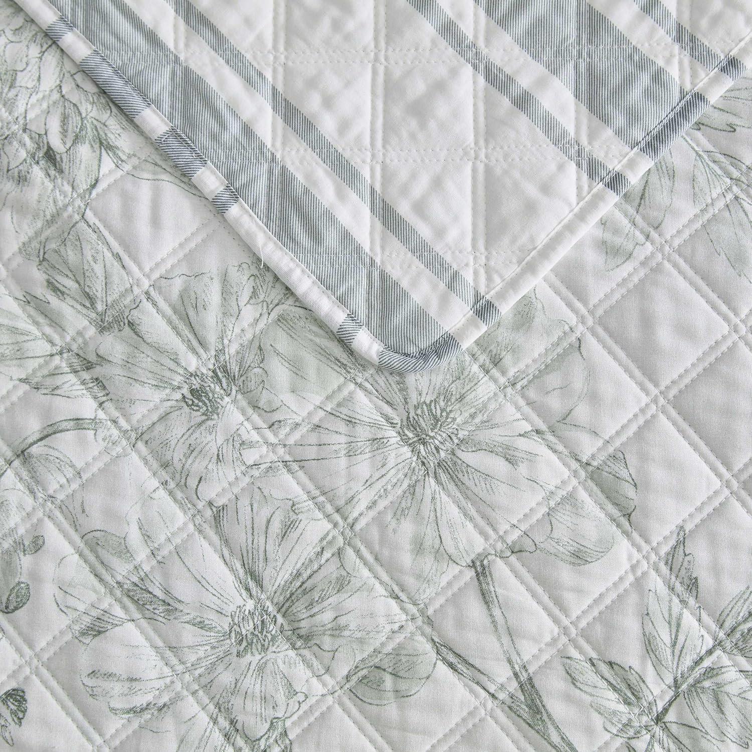 image:imageMartha Stewart Queen Quilt Set 100 Soft amp Breathable Bedding with a Lightweight Feel for Year Round Comfort 3 Piece Bed Set with Matching Pillowcases Olivia Gingham BlueVine Flora Green