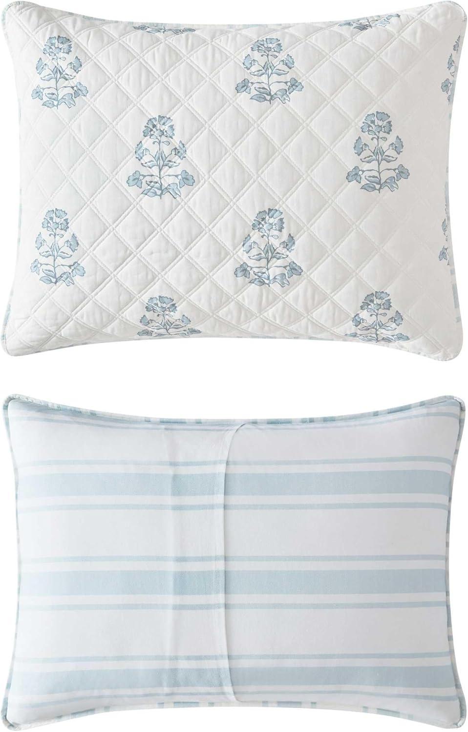image:imageMartha Stewart Queen Quilt Set 100 Soft amp Breathable Bedding with a Lightweight Feel for Year Round Comfort 3 Piece Bed Set with Matching Pillowcases Olivia Gingham BlueFlower Block Blue