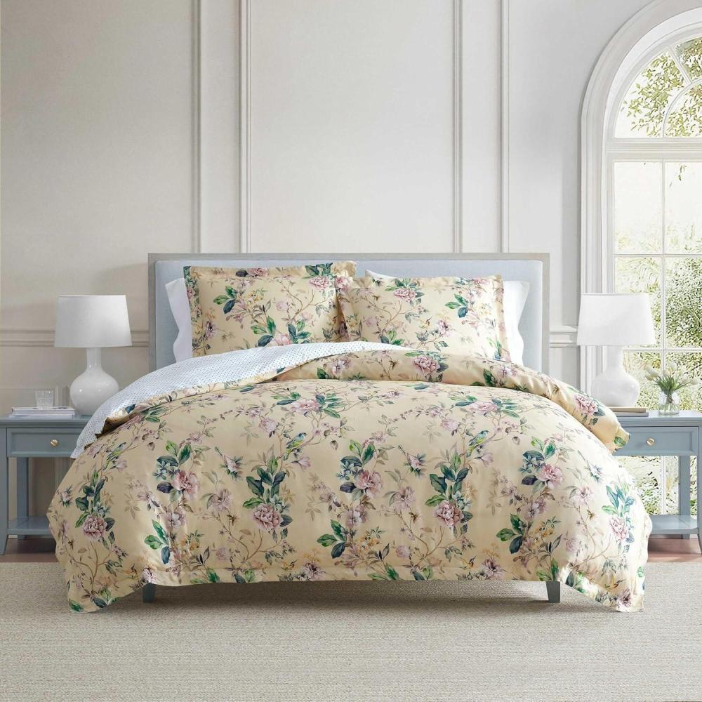 image:imageMartha Stewart Queen Comforter Set 100 Silky Smooth Cotton Sateen Floral Bedding for Year Round Comfort 3 Piece Bed Set with Matching Pillowcases Tea Rose PinkSongbird Yellow