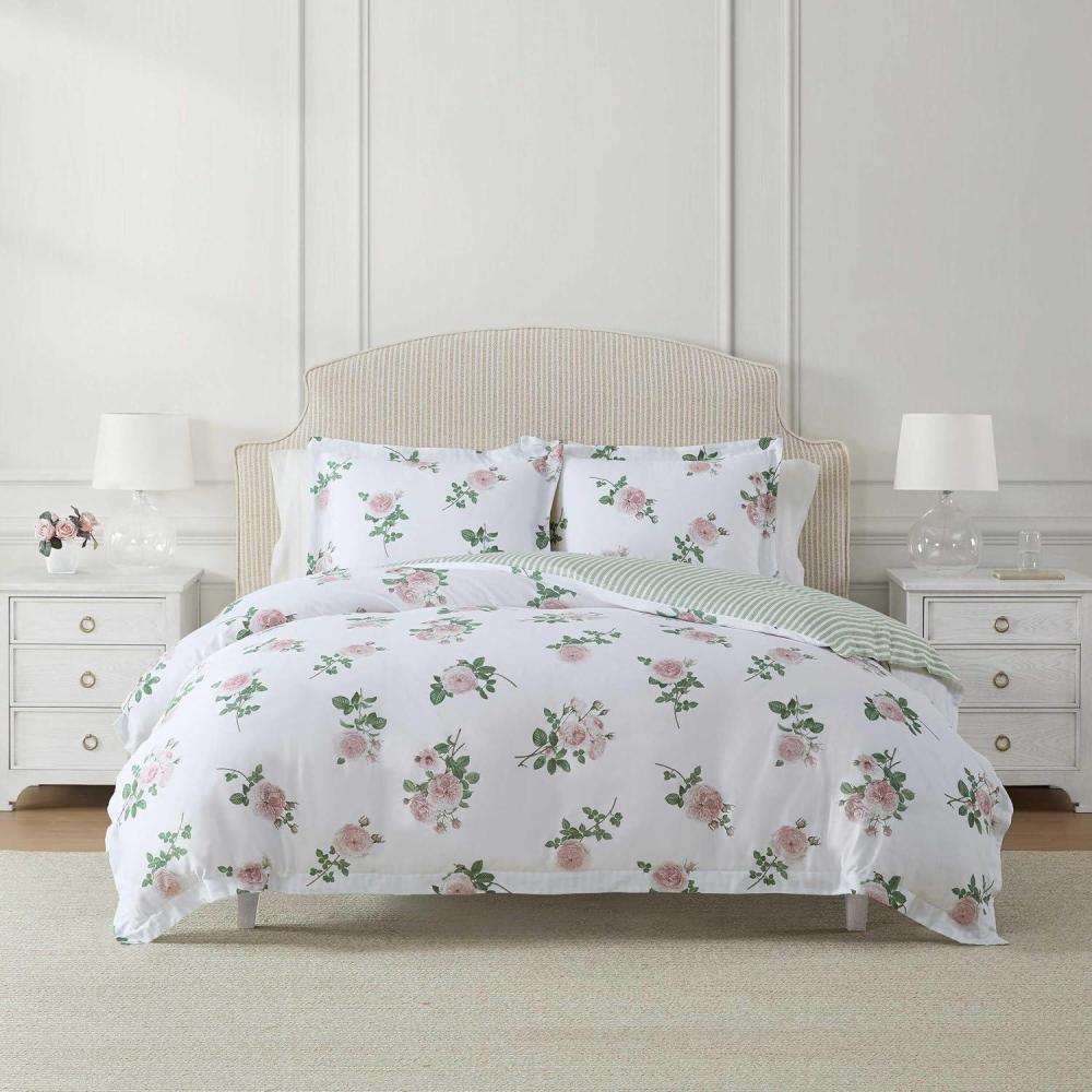 image:imageMartha Stewart Queen Comforter Set 100 Silky Smooth Cotton Sateen Floral Bedding for Year Round Comfort 3 Piece Bed Set with Matching Pillowcases Tea Rose PinkTea Rose Pink