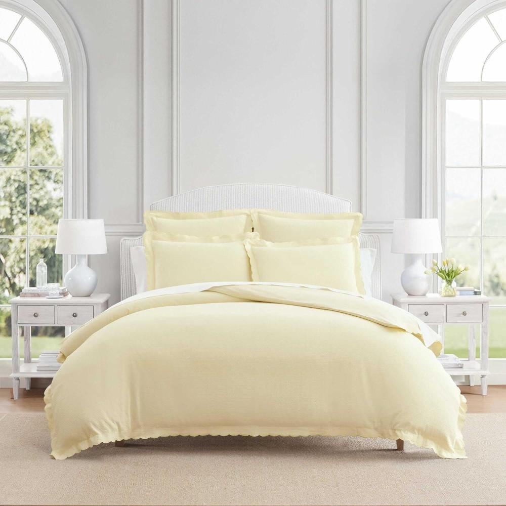 image:imageMartha Stewart Queen Duvet Cover Set 100 Soft Cotton Blend Bedding Corner Ties amp Button Closure 3 Piece Bed Set with Matching Pillowcases Scallop BlueWhite