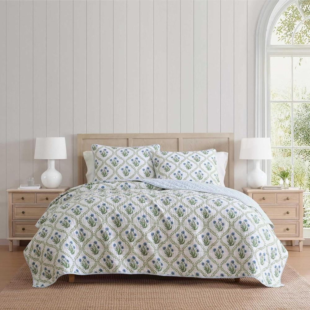 image:imageMartha Stewart Queen Quilt Set 100 Soft Cotton Floral Bedding for Year Round Comfort 3 Piece Bed Set with Matching Pillowcases Chloe GreenChloe Green