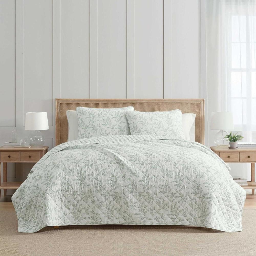 image:imageMartha Stewart Queen Quilt Set 100 Soft amp Breathable Bedding with a Lightweight Feel for Year Round Comfort 3 Piece Bed Set with Matching Pillowcases Olivia Gingham BlueMurray Leaves Green