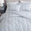 Martha Stewart – Queen Comforter Set, 100% Silky Smooth Cotton Sateen Floral Bedding for Year Round Comfort, 3 Piece Bed Set with Matching Pillowcases (Tea Rose Pink)(Verbena Stripe Blue)