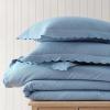 Martha Stewart – Queen Duvet Cover Set, 100% Soft Cotton Blend Bedding, Corner Ties & Button Closure, 3 Piece Bed Set with Matching Pillowcases (Scallop Blue)(Blue)